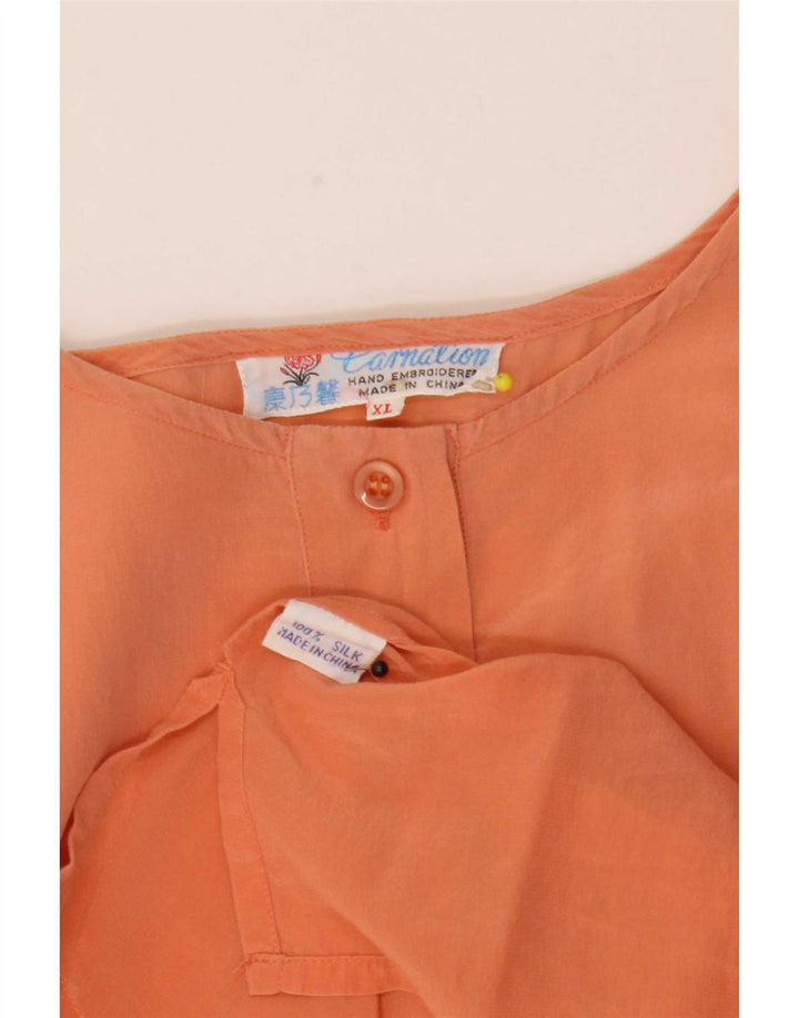 Vintage Damen Bluse Top UK 18 XL Orange Seide