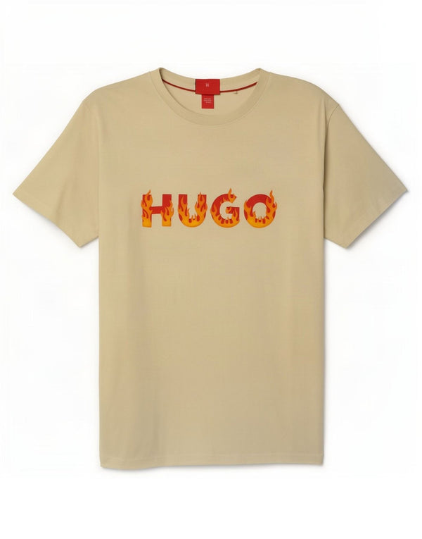Hugo Boss Mens Graphic T-Shirt Top Large Yellow Cotton