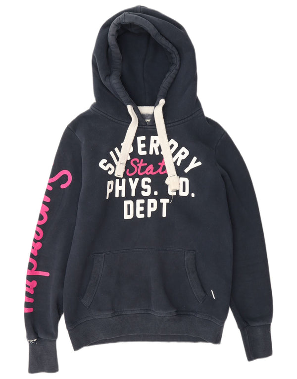 Superdry Damen Grafik-Hoodie-Pullover UK 14 Mittelmarineblaue Baumwolle
