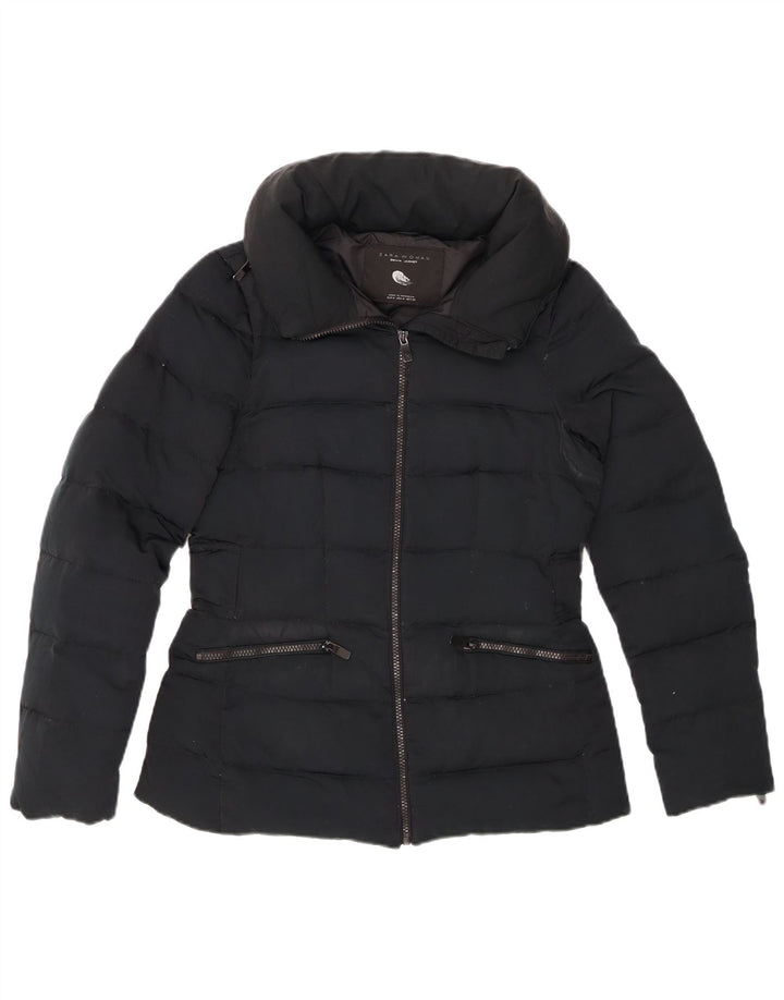 ZARA Damen Wattierte Jacke mit Kapuze UK 12 Medium Schwarz