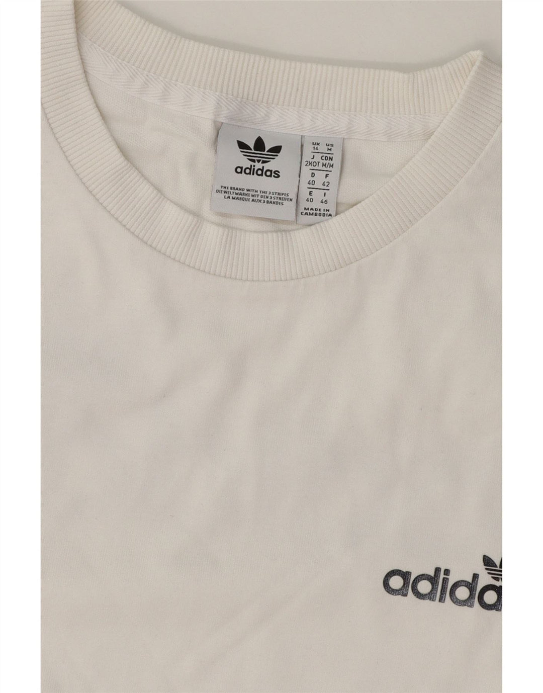 ADIDAS Womens Graphic Top Long Sleeve UK 14 Large White Vintage Adidas and Second-Hand Adidas from Messina Hembry 