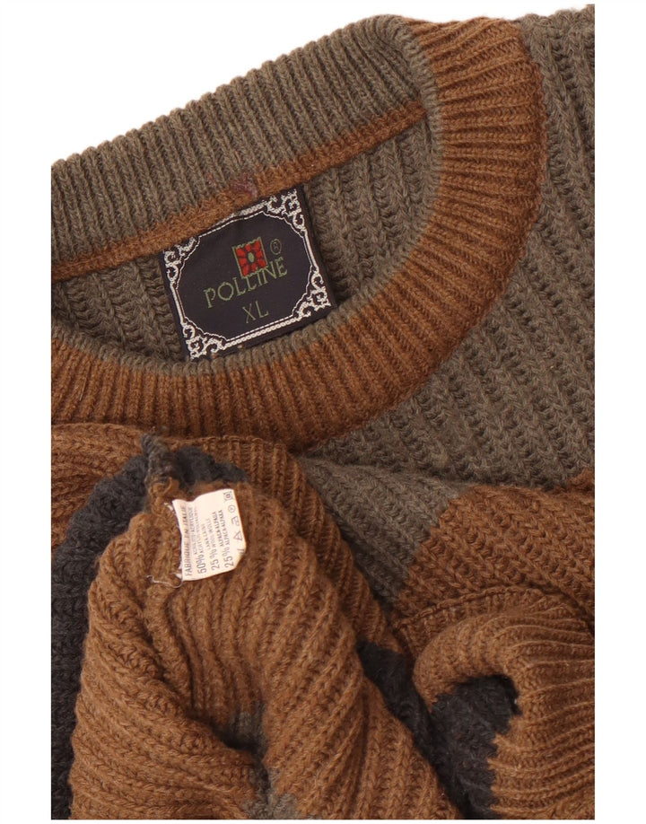 Vintage Herren Rundhalspullover Pullover XL Braun gestreift Acryl