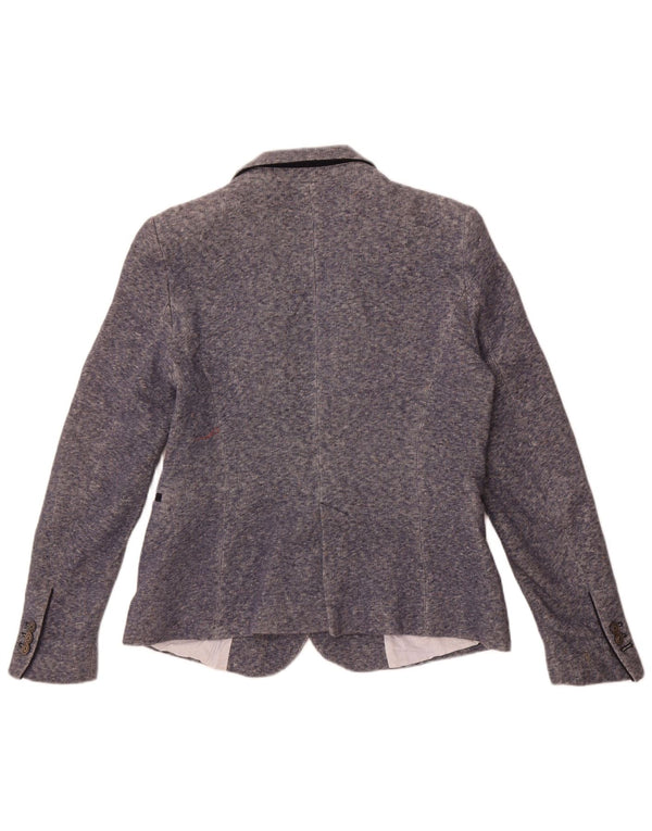 Zara Damen-Blazerjacke mit 1 Knopf, UK 18, XL, blau gefleckte Baumwolle
