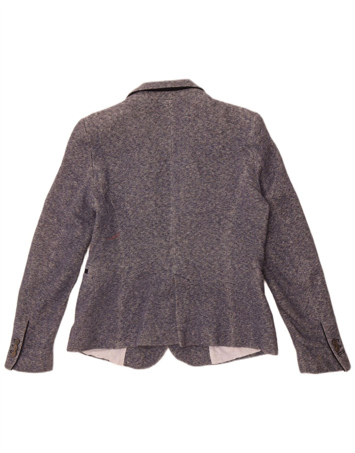 Zara Damen-Blazerjacke mit 1 Knopf, UK 18, XL, blau gefleckte Baumwolle