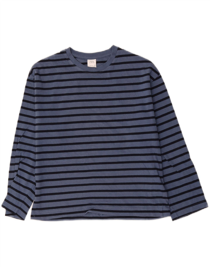 Zara Jungen-Top, langärmelig, 13–14 Jahre, blau gestreift, Baumwolle