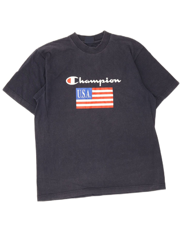 Champion Mens Graphic T-Shirt Top Medium Navy Blue