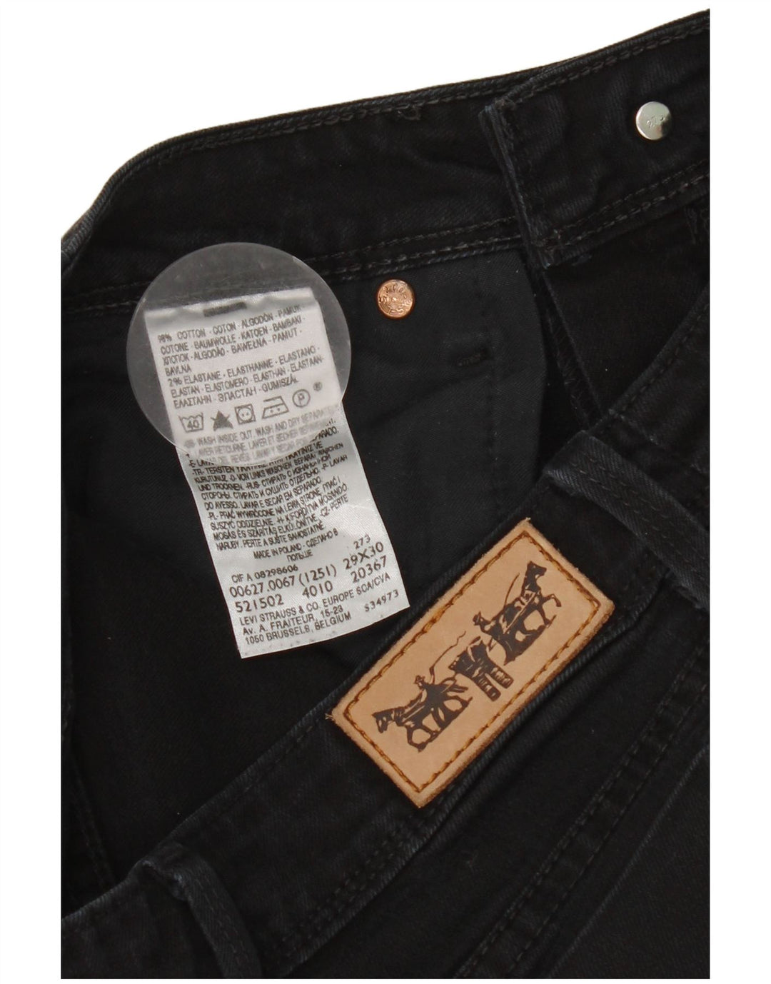Levi's Damen 627 Straight Jeans W29 L30 Schwarze Baumwolle