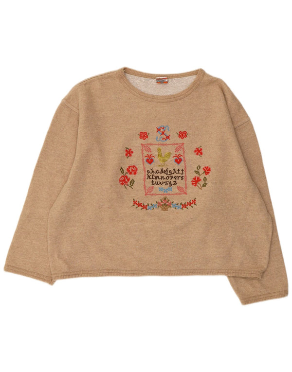 Stefanel Damen Grafik-Sweatshirt in Übergröße, Gr. 16, Beige, Wolle
