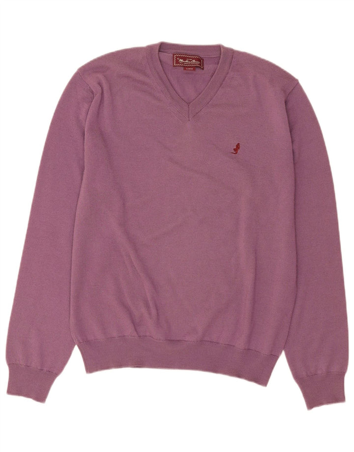 Marlboro Classics Damen-Pullover mit V-Ausschnitt, UK 16, Größe L, violette Wolle