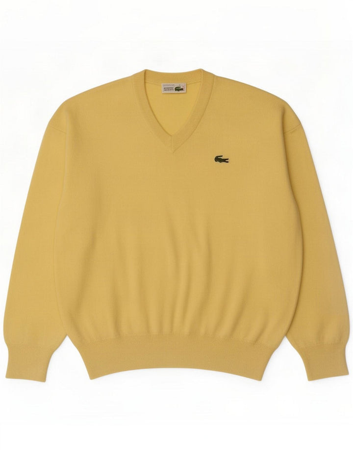 Lacoste Herren-Pullover mit V-Ausschnitt, Größe 4, mittelgelbe Schurwolle