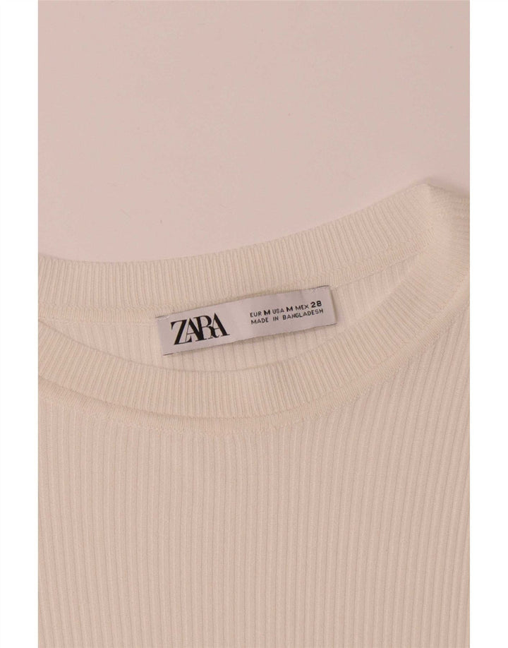 Zara Damen Top Langarm UK 12 Mittelweiß