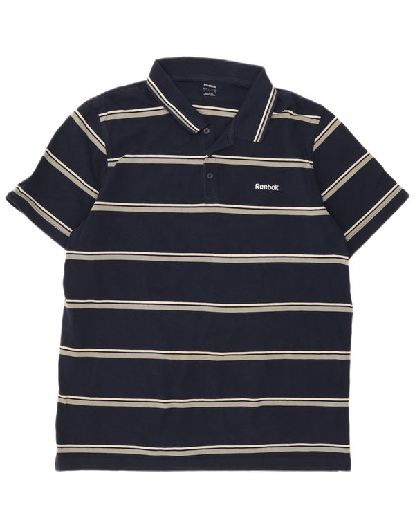 Reebok Herren-Poloshirt, groß, marineblau, gestreift, Baumwolle