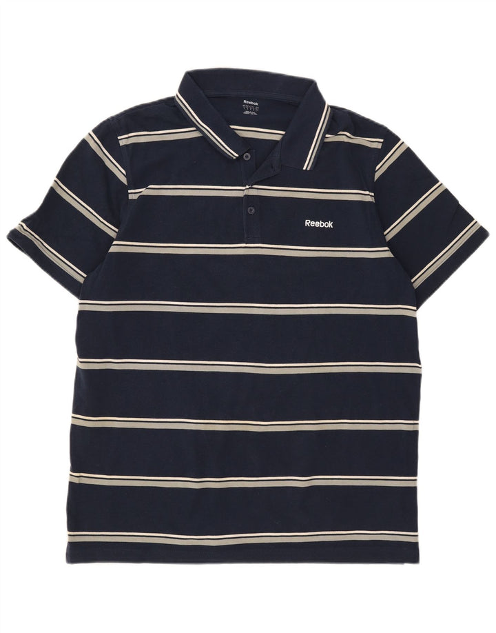 Reebok Herren-Poloshirt, groß, marineblau, gestreift, Baumwolle
