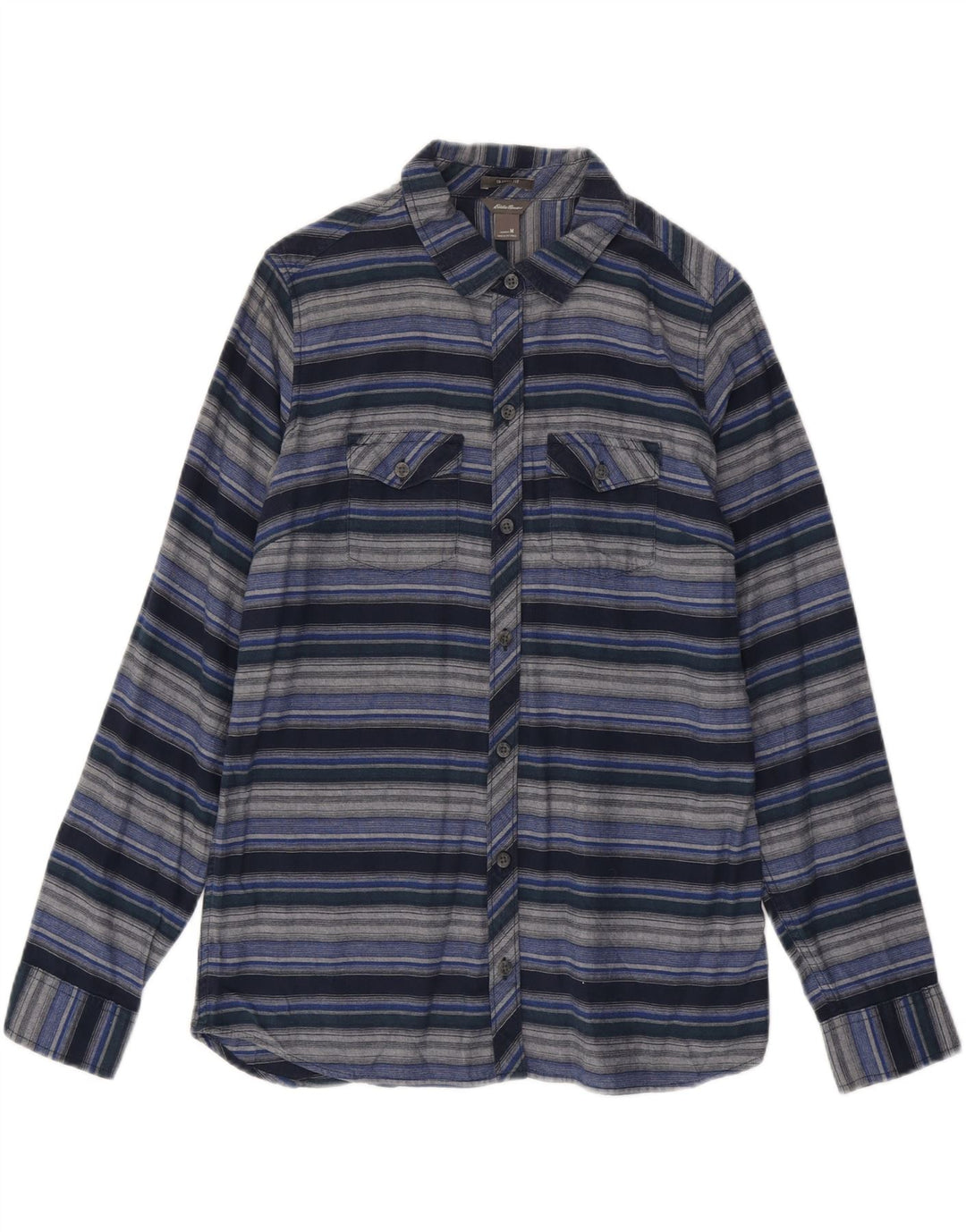 EDDIE BAUER Damen Flanellhemd UK 14 Mittel Marineblau gestreift