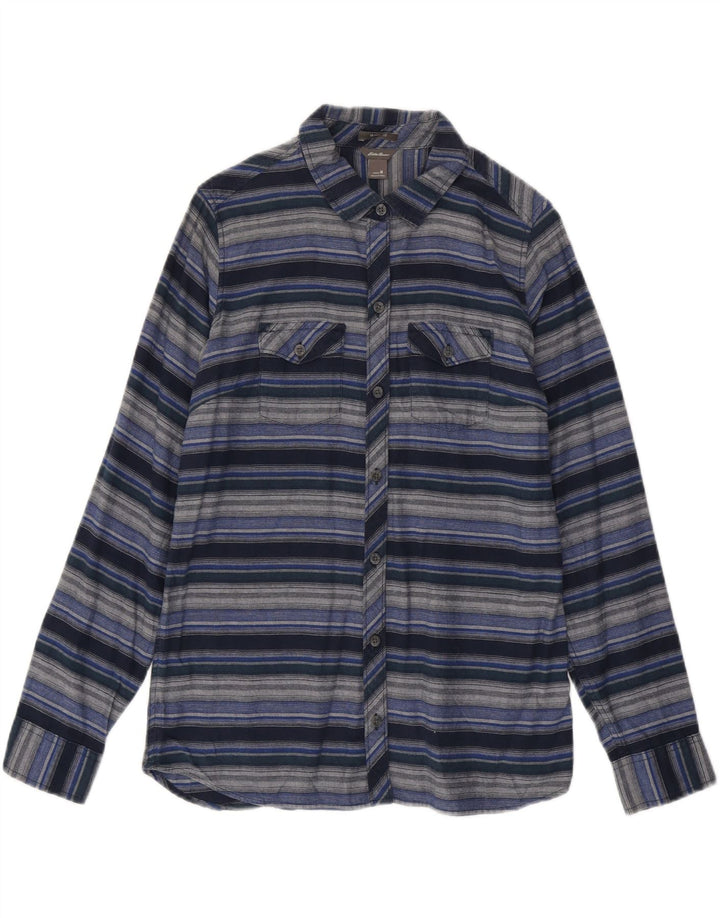 EDDIE BAUER Damen Flanellhemd UK 14 Mittel Marineblau gestreift