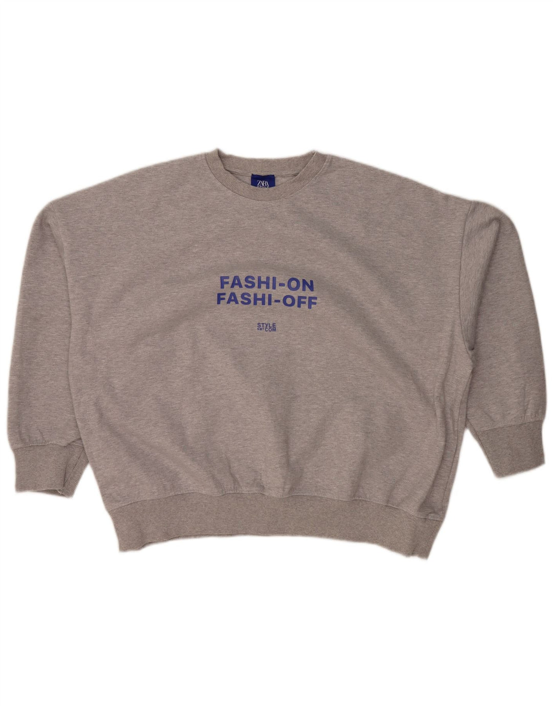 Übergroßer Grafik-Sweatshirtpullover von ZARA für Damen, Gr. 14, Mittelgrau meliert