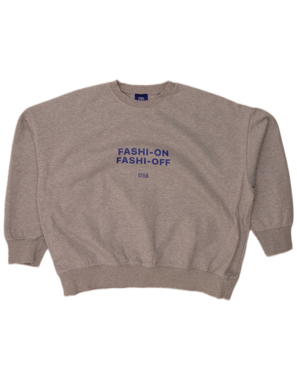 Übergroßer Grafik-Sweatshirtpullover von ZARA für Damen, Gr. 14, Mittelgrau meliert