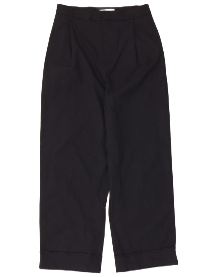 ZARA Damen-Chinohose mit hohem Bund und Klammern, Größe S, W26, L27, Marineblau