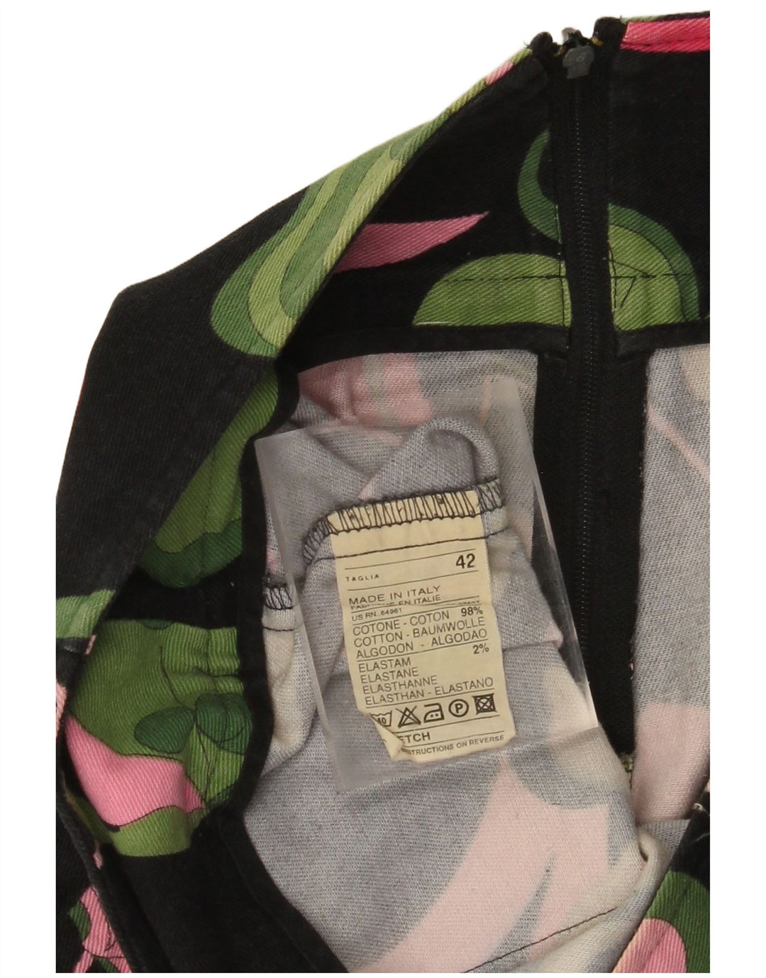 VINTAGE Damen Minirock IT 42 Medium W30 Schwarz geblümte Baumwolle