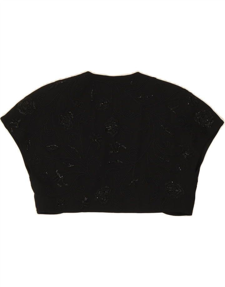 VINTAGE Womens Bolero Top UK 12 Medium Black Floral Polyester Vintage Vintage and Second-Hand Vintage from Messina Hembry 