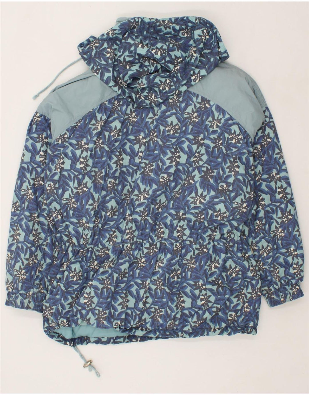 MAIER Womens Hooded Anorak Jacket UK 14 Medium Blue Floral Polyester Vintage Maier and Second-Hand Maier from Messina Hembry 