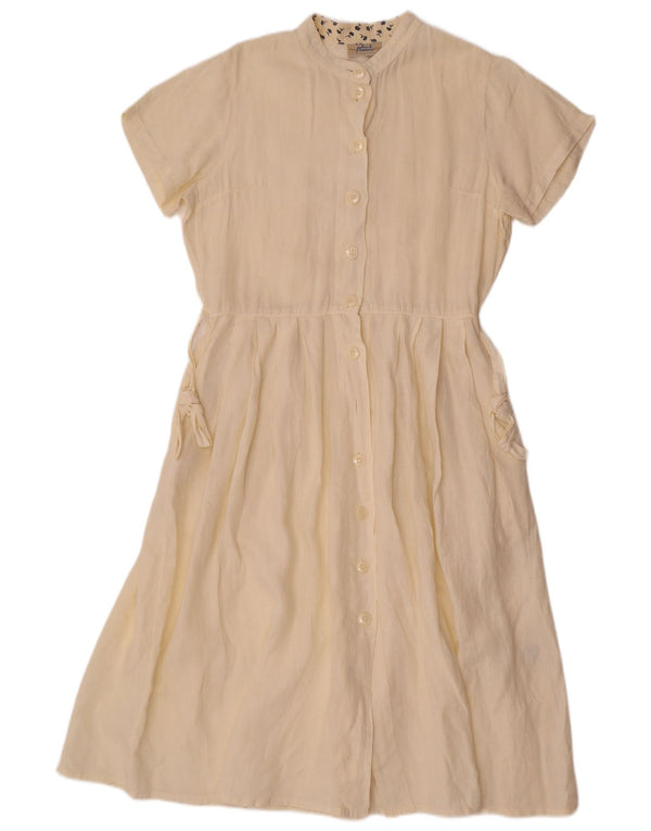Vintage Damen Kurzarm-Hemdkleid UK 10 Small Off White Linen