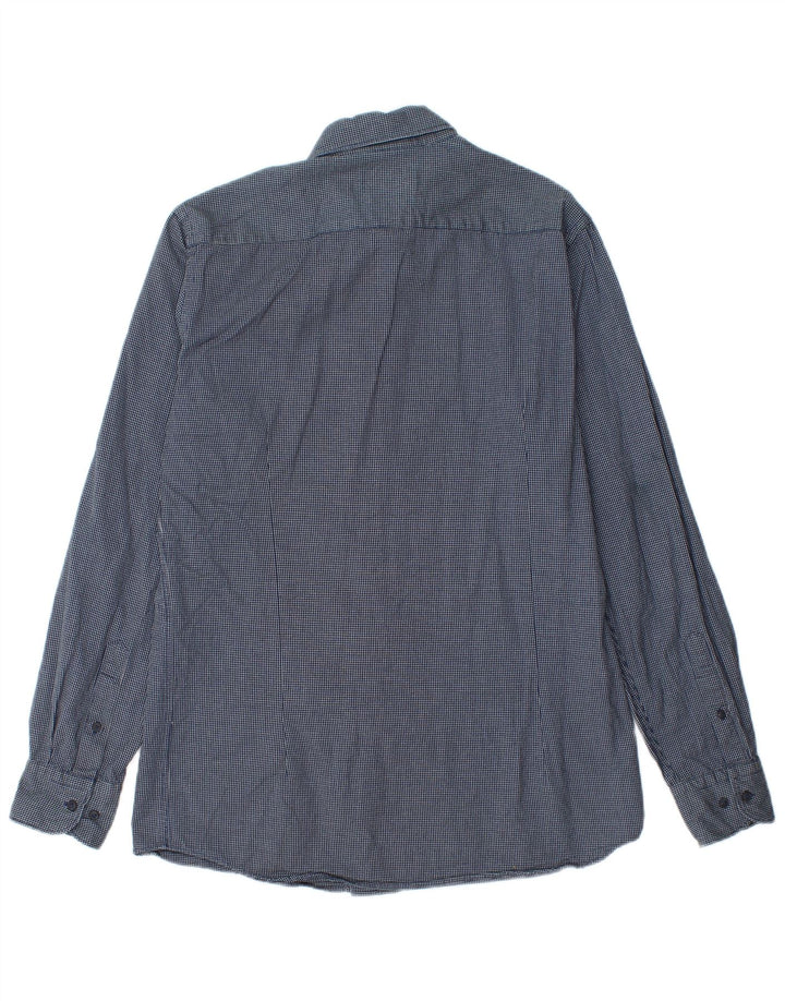Massimo Dutti Herrenhemd, mittelgroß, marineblau, kariert, Baumwolle