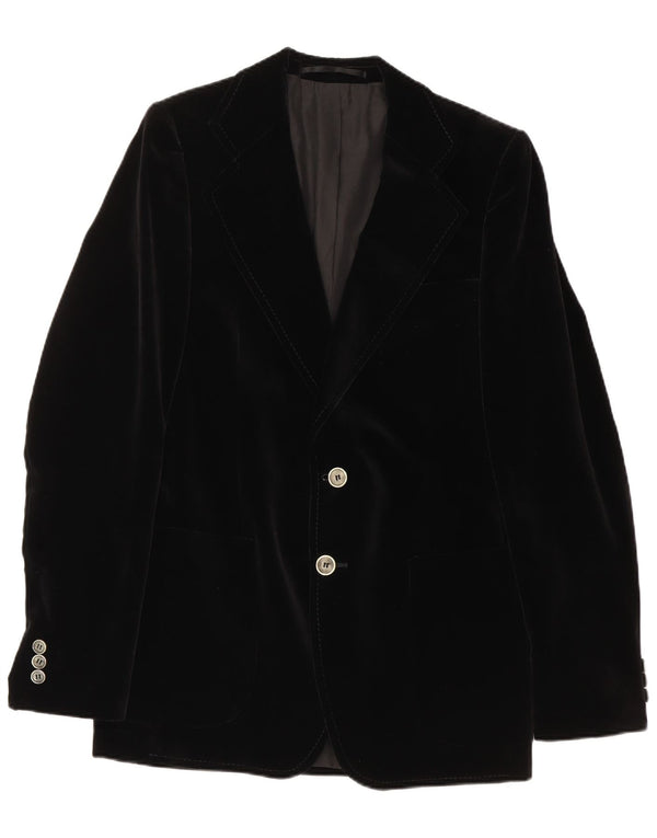Vintage Mens 2 Button Velvet Blazer Jacket UK 36 Small Black