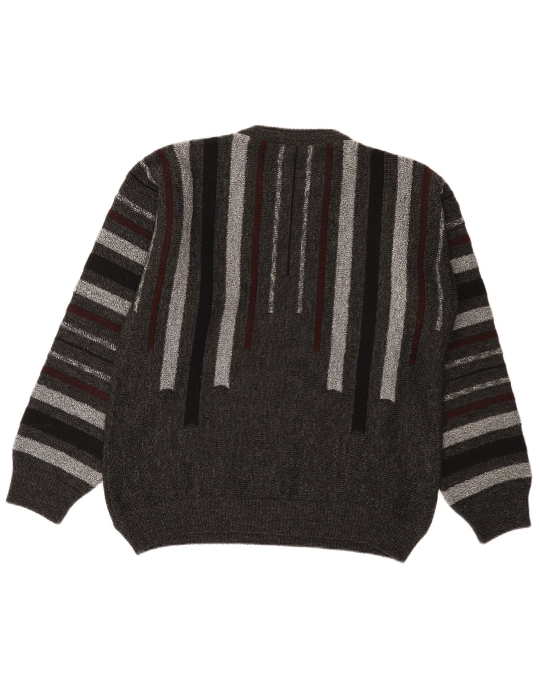 Alessandro Magno Herren-Pullover mit Rundhalsausschnitt, mittelgrau, gestreift, Acryl