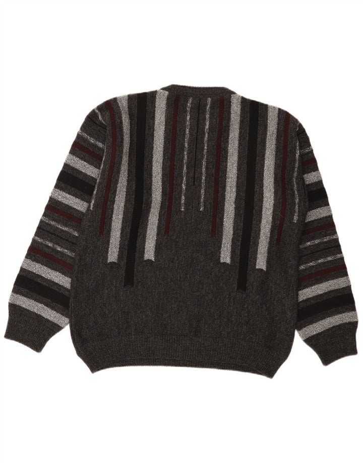 Alessandro Magno Herren-Pullover mit Rundhalsausschnitt, mittelgrau, gestreift, Acryl