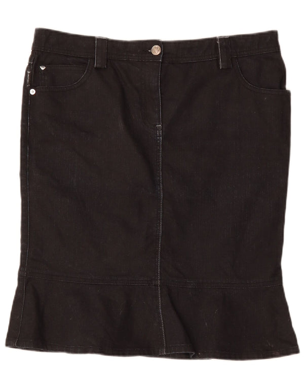 ARMANI Damen Jeansrock mit hoher Taille, EU 46, XL, W34, schwarze Baumwolle