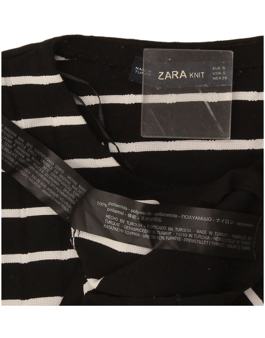 Zara Damen Crop Top Langarm UK 10 Small Schwarz gestreift Polyamid