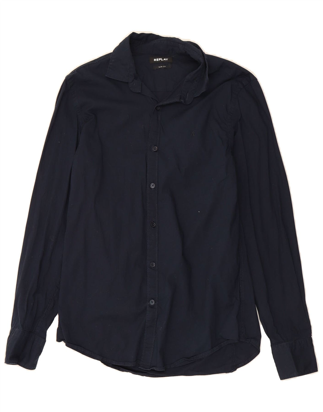 REPLAY Mens Slim Fit Shirt Large Navy Blue Cotton Vintage Replay and Second-Hand Replay from Messina Hembry 
