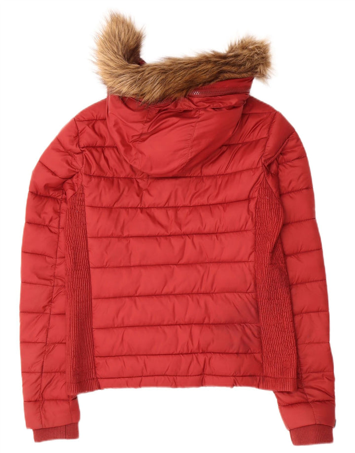 SUPERDRY Womens Hooded Padded Jacket UK 16 Large Red Nylon Winter