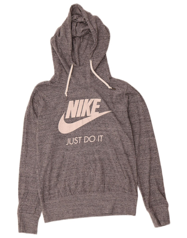 Nike Womens Graphic Hoodie Pullover UK 14 Mittelgrau gefleckte Baumwolle
