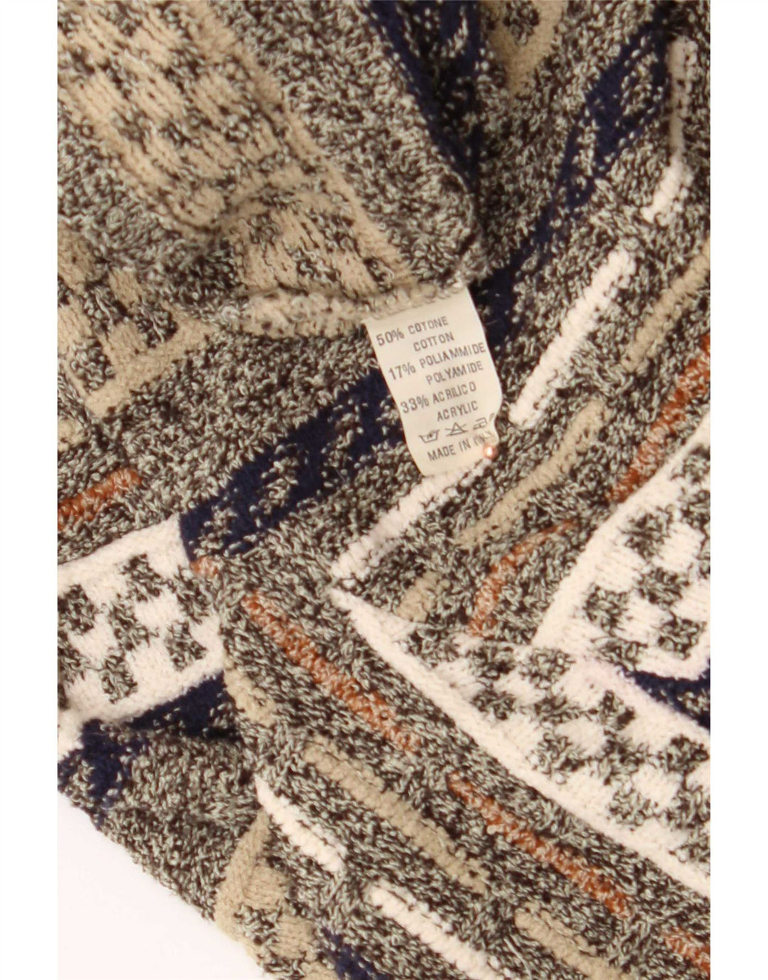 Malagrida Herren-Pullover mit V-Ausschnitt, XL, mehrfarbig, geometrisch, Baumwolle
