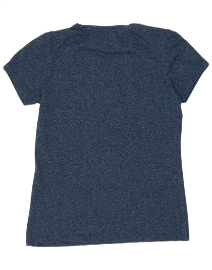 ASICS Damen Grafik-T-Shirt-Oberteil UK 12 Mittelmarineblau gefleckte Baumwolle