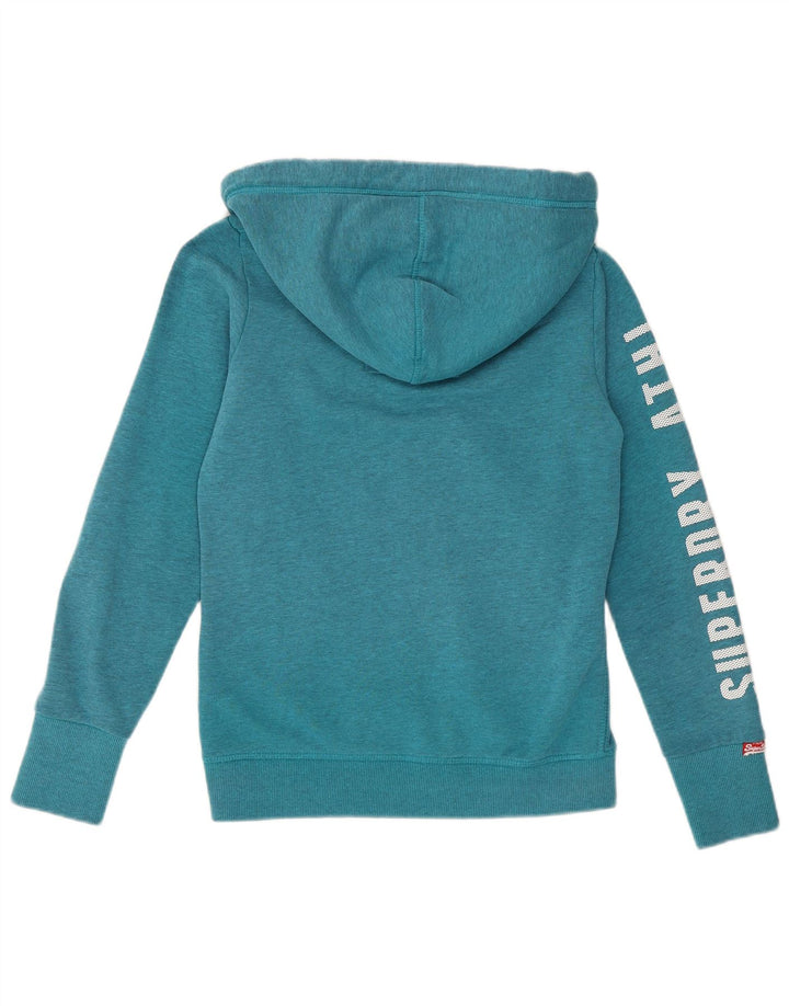 Superdry Damen-Kapuzenpullover mit Reißverschluss, UK 10, Größe S, Türkis, Baumwolle