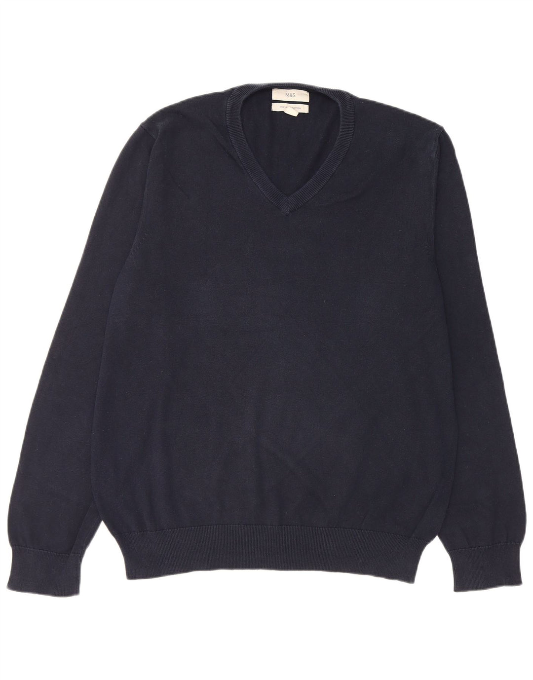 Marks & Spencer Herren-Pullover mit V-Ausschnitt, groß, marineblaue Baumwolle