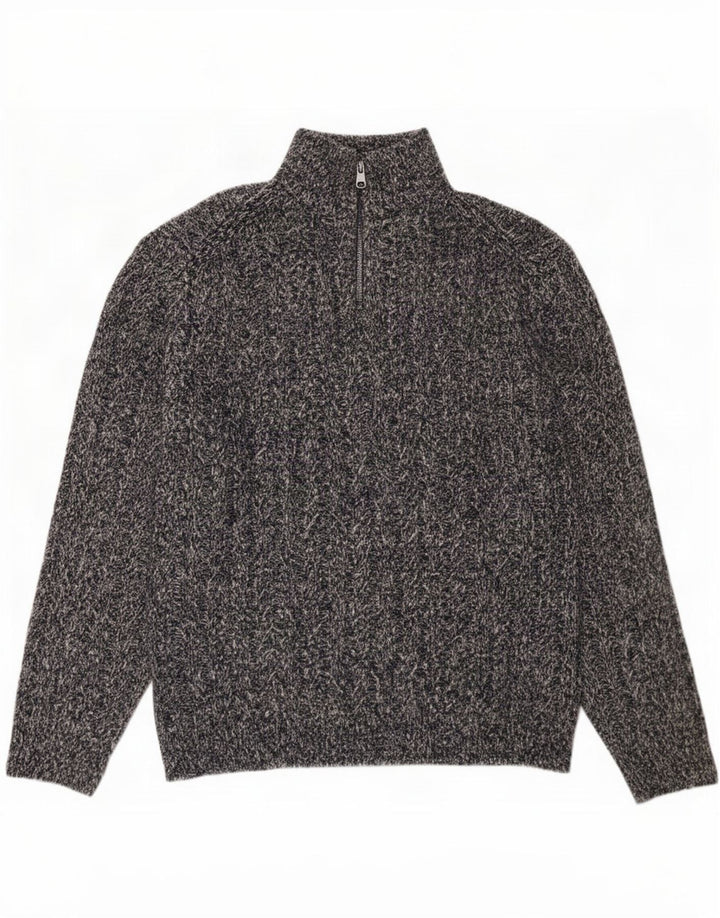 Marks & Spencer Herren-Pullover mit Reißverschluss am Hals, 2XL, blau geflecktes Acryl