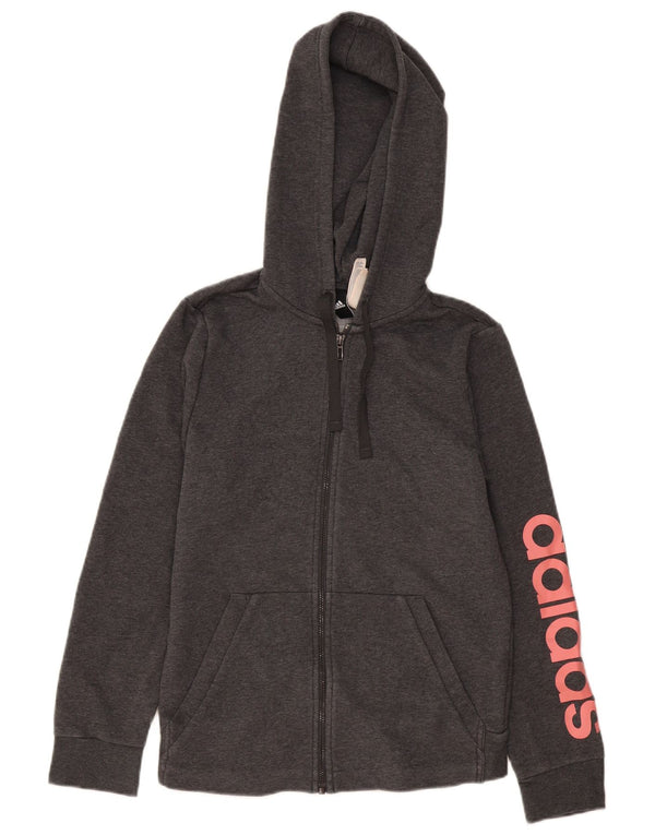 Adidas Damen Graphic Zip Hoodie Pullover UK 12/14 Mittelgraue Baumwolle