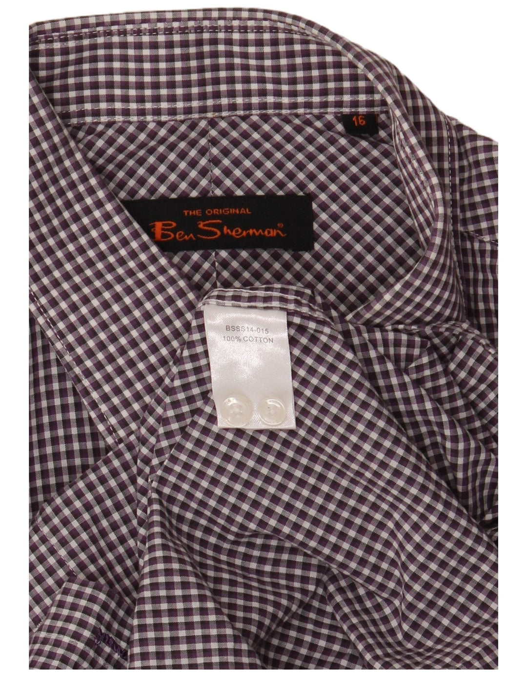 Ben Sherman Herrenhemd, Größe 16, groß, lila Gingham-Baumwolle