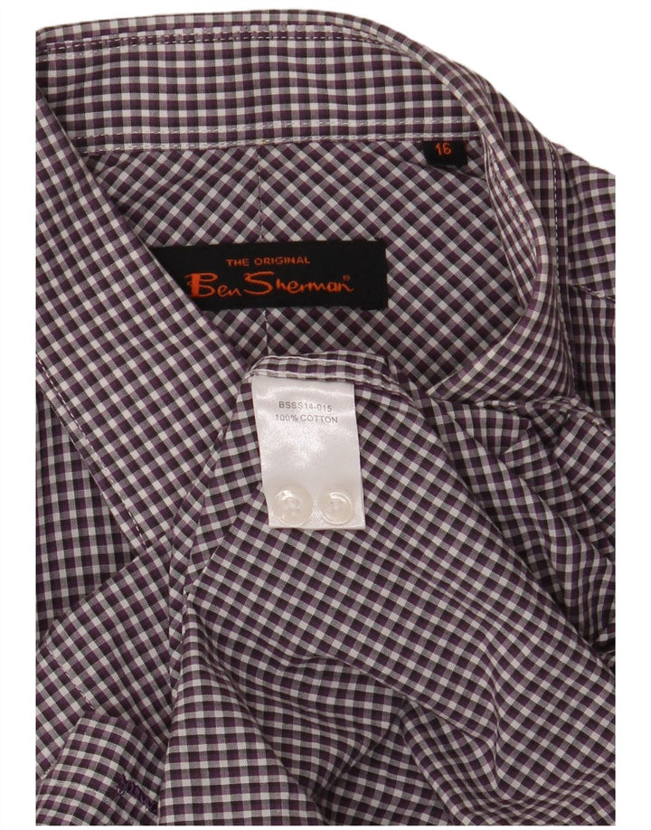 Ben Sherman Herrenhemd, Größe 16, groß, lila Gingham-Baumwolle