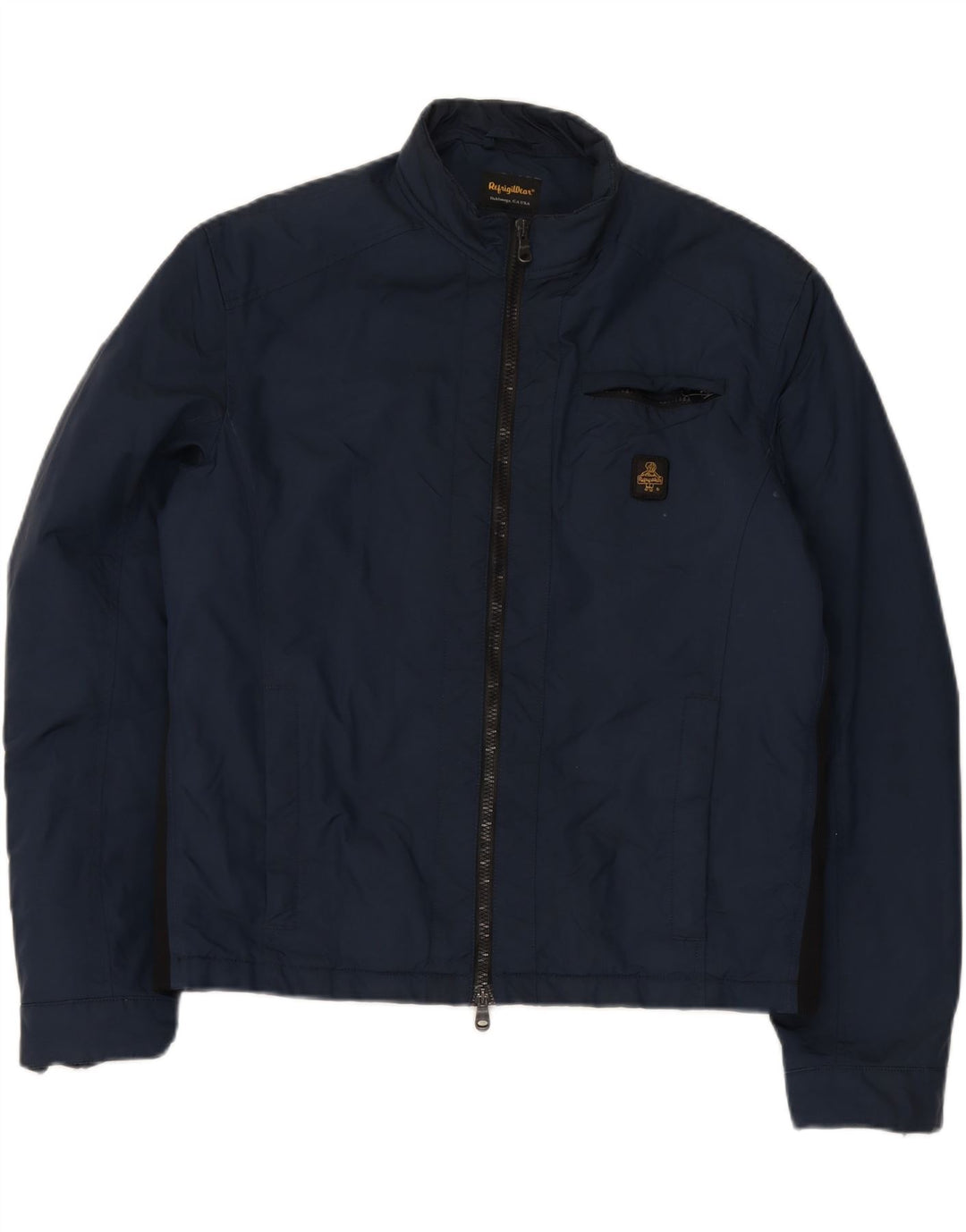REFRIGIWEAR Mens Windbreaker Jacket UK 44 2XL Navy Blue Colourblock Vintage Refrigiwear and Second-Hand Refrigiwear from Messina Hembry 