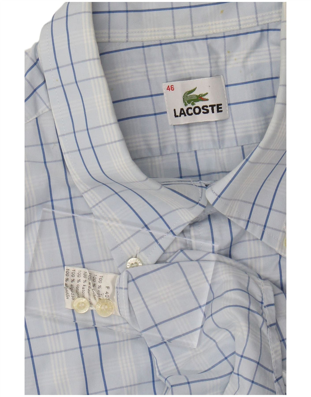 LACOSTE Herren-Kurzarmhemd, Größe 46 2XL, blau karierte Baumwolle
