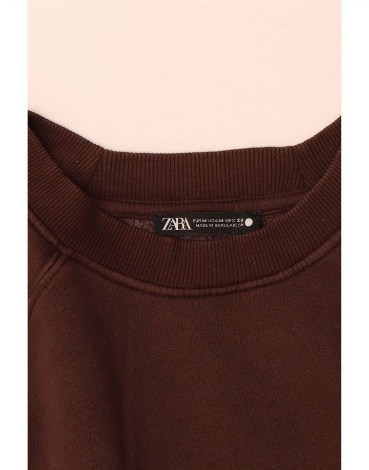 Zara Damen Sweatshirt-Pullover UK 14 Mittelbraune Baumwolle