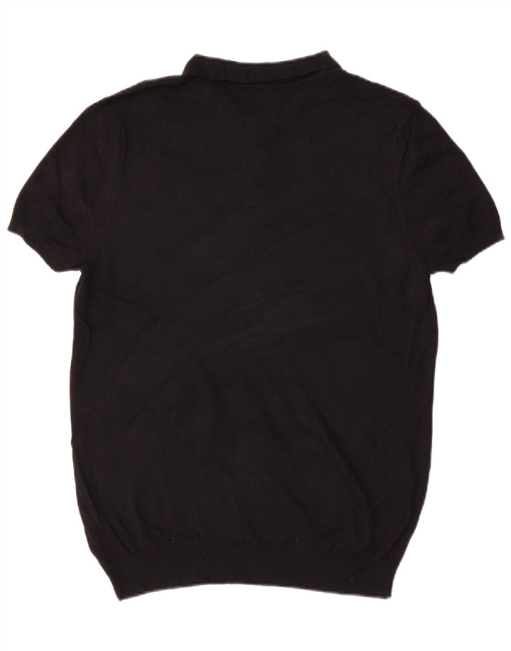Zara Herren-Pullover mit Polokragen, kurzärmelig, mittelschwarz, Viskose