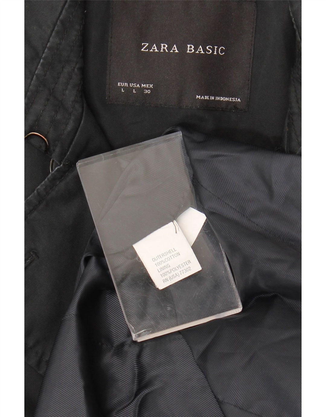Zara Damen Trenchcoat UK 16 Large Schwarze Baumwolle