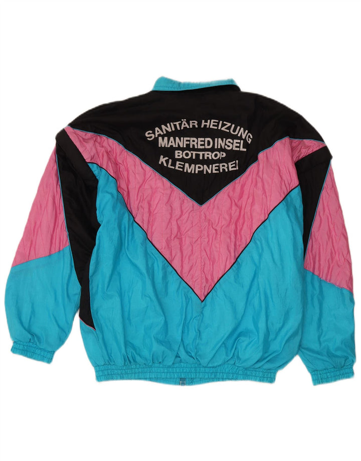 Vintage Herren-Trainingsanzug-Top-Jacke aus mittelblauem Colourblock-Nylon