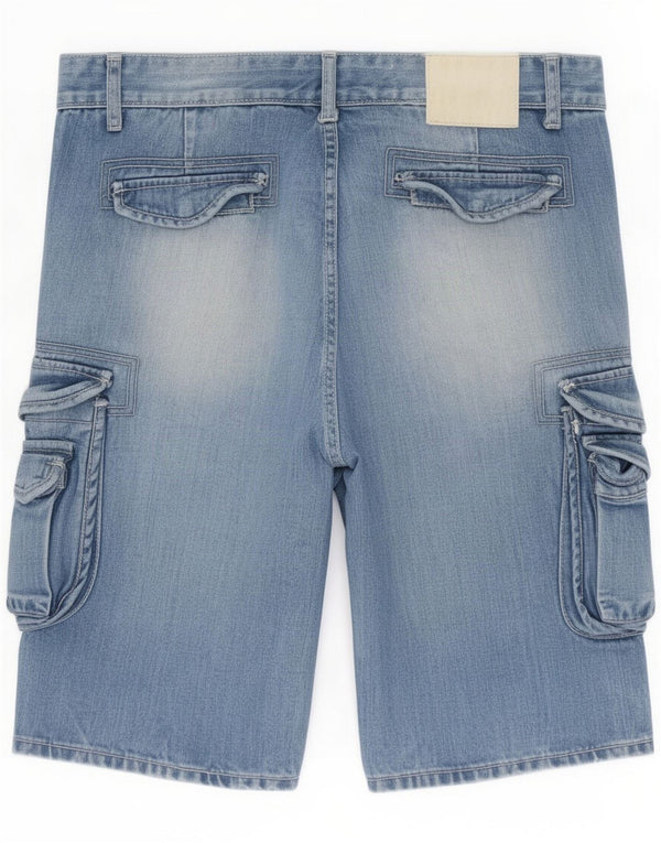Automatic Mens Cargo Denim Shorts IT 52 XL W38 Blue Cotton
